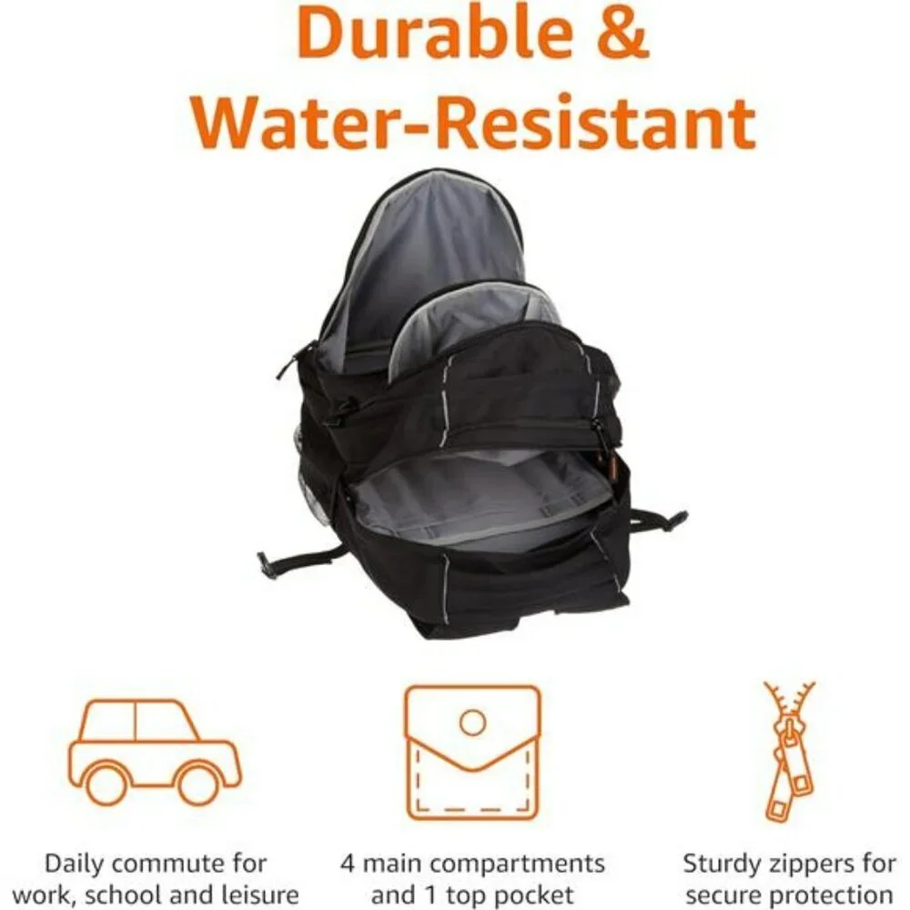 Basics Black Laptop Backpack Fits 17 Inch Travel School Work Bag Organizer